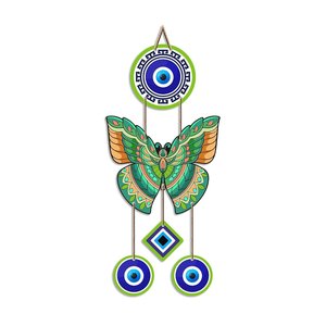 Colgante de Pared de MDF con Mariposa Verde y Ojo Turco - Amuleto de la Suerte Vastu Art Deco para la Entrada del Hogar - Product Image 5