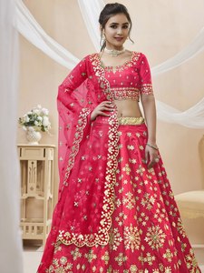 Ensemble Lehenga brodé rose pour femme, tenue de mariée, robe de mariage et de festival avec travail de sequins et de Zari - Product Image 4