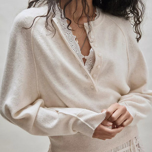 Suéter Henley de Cachemira para Mujer, Cuello en V, Tejido, Manga Larga, Elegante, para Otoño, Antipilling, Grosor Estándar - Product Image 1