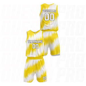 Ensemble d'uniformes de basketball personnalisés de qualité supérieure pour l'entraînement, maillot et short respirants jaunes à demi-tons, vente en gros - Product Image 2