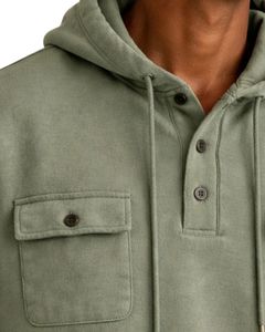 Sweat à capuche vert olive pour homme avec patte de boutonnage, double poche poitrine, style streetwear décontracté, personnalisable avec logo OEM - Product Image 4