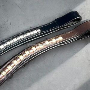 Personalized Brass or Silver metal chain clincher inlaid Empty channel <b>padded</b> leather horse brow band for bridle at <b>cheap</b> price - Product Image 1