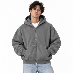 Sweat-shirt à capuche zippé en molleton épais avec poignets côtelés, décontracté, automne-hiver, logo personnalisé, OEM ODM - Product Image 6