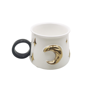 White Ceramic <b>Espresso</b> Mug 3D Moon Star Coffee <b>Cup</b> Contrast Handle Gift Drinkware - Product Image 1