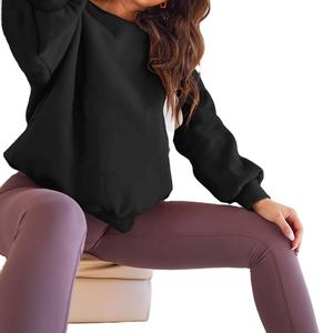 Dear-Lover Logo personnalisé OEM ODM épaule tombante haute qualité plaine vierge solide O cou haut bas ourlet pull Vintage sweat - Product Image 1