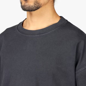 Camiseta de Hombre Oversize de Color Liso, Manga Corta, Cuello Redondo, Ribete en Contraste, Estilo Casual, Tejido de Punto 100% Algodón - Product Image 3