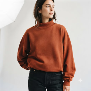 Pull en molleton surdimensionné à col montant pour femme, tissu brossé doux 300 GSM, manches longues, broderie personnalisée, marque privée - Product Image 1