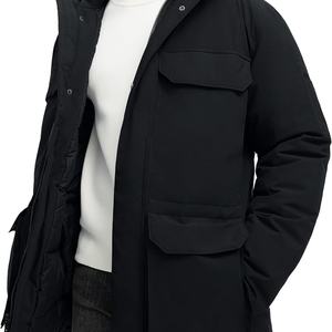 Parka Negra con Capucha para Mujer, Abrigo Casual de Invierno a Prueba de Viento, con Cierre y Bolsillos con Parches - Product Image 4