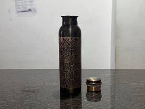 Black Antique Copper Water <b>Bottle</b> Ornamental Vine Engraved Reusable Metal Drink <b>Flask</b> Leakproof Daily Hydration <b>Bottle</b> - Product Image 1
