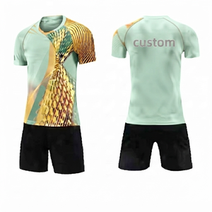Uniforme de Fútbol Unisex para Adultos, 100% Poliéster, Verde Pastel y Azul Medianoche, Impresión por Transferencia de Calor, Transpirable, Absorbente de Humedad, Elástico - Product Image 1
