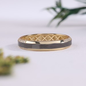 แหวนทองคำขาวเคลือบด้านประดับเพชรแบบ Eternity Band สีเหลืองทอง แหวนแต่งงานสองสี ของขวัญเครื่องประดับชั้นดีสำหรับผู้ชายและผู้หญิง - Product Image 2