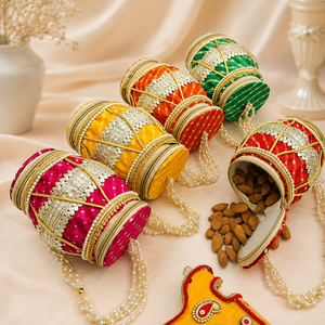 Indian Handcrafted Cotton Dholak Gift Boxes Graduation Halloween Wedding Easter Favors Return Gift Potli Bags Traditional Design - Product Image 2