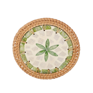 Light Weight Rattan Mat Iridescent Shell Inlay Vietnam Woven <b>Placemat</b> for Picnic Settings - Product Image 2