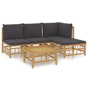 Ensemble de salon de jardin gris foncé avec structure en bambou naturel et coussins - Product Image 2