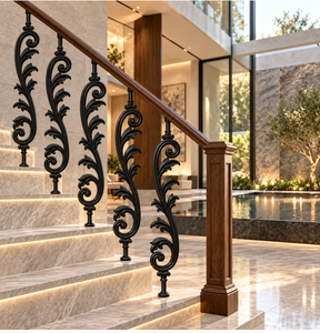 Balustre victorien en fonte noire à motifs floraux pour garde-corps d'escalier - Product Image 1