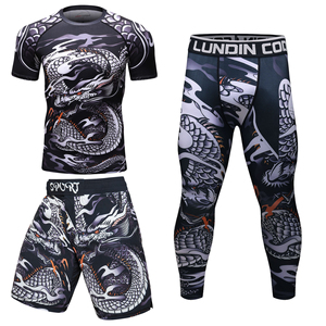 Ensemble de rashguard de compression pour hommes avec imprimé dragon, manches longues, spandex, séchage rapide, UPF50+, MMA, BJJ, Kickboxing, tenue de sport - Product Image 4