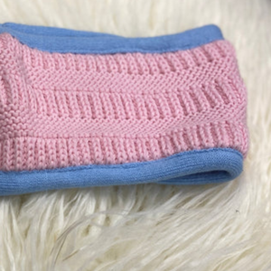 Blue and Pink Trim Knit <b>Headband</b> and Face Mask Set Soft Stretch Winter Ear Warmer Matching Fashion Accessories Comfortable - Product Image 5