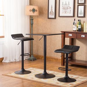 Belham <b>Adjustable</b> Height Metal Bar Table <b>Square</b> Top with Black Leg Base & 2 Swivel Bonded Leather Seats Black Furniture Set - Product Image 4
