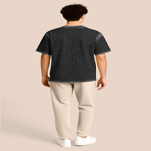 Surdimensionné à la mode marque hors épaule à manches courtes hommes été lourd lavé vieux T-shirt col rond ample polyvalent haut - Product Image 3
