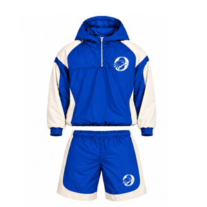 Ensemble short et sweat à capuche en nylon bleu roi pour homme, couleur unie, léger, avec fermeture éclair quart, pour le sport, la remise en forme, l'entraînement et les tenues décontractées - Product Image 1