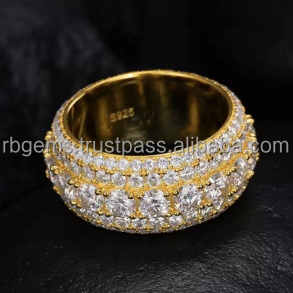 แหวนฮิปฮอป RB Gems ประดับเพชรโมอิสซาไนต์เคลือบทองคำขาว 14K 5 แถว ระดับ VVS ได้รับการรับรองจาก IGI สำหรับแร็ปเปอร์ ดีไซน์หรูหรา - Product Image 2