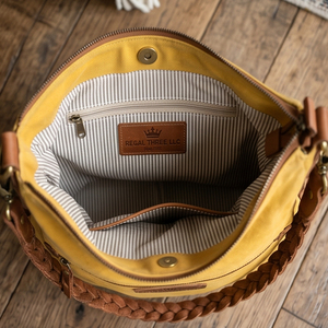 Vintage Canvas Hobo Bag With Braided Leather Strap Zip Closure All Seasons Women's Shoulder Bags Fashion Wear Hobo Bags - Product Image 4