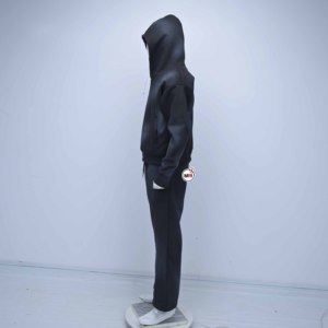 Unisex <b>Black</b> Hooded Zipper Tracksuit Full Length Solid Color Casual Autumn Wear Breathable Trendy Polyester Sweatshirt <b>Pants</b> Set - Product Image 5