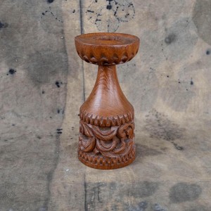 Portavelas Tallado en Madera de Acacia al por Mayor |   Diseño Floral Hecho a Mano - Product Image 1