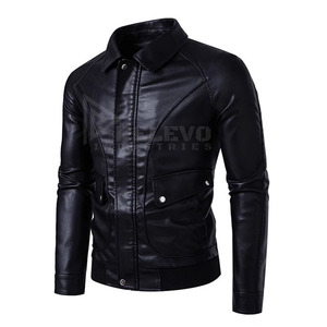 Custom Men's Slim Fit Leather Jacket Turn-down Collar Zipper Closure Moto Biker Style <b>Winter</b> Solid Black Streetwear - Product Image 2