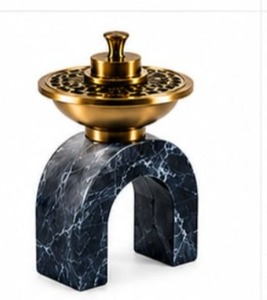 Brûleur d'encens de style chinois en aluminium marbré bleu de qualité supérieure, avec couvercle métallique décoratif, fait main, luxe, décoration d'intérieur - Product Image 6