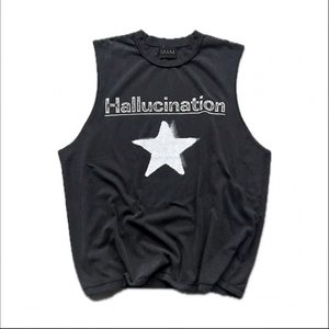 Débardeur Homme Oversize 2026 – Style Vintage Délavé avec Imprimé Étoile – Streetwear Ample Coupe Musclée – Idéal Été Décontracté - Product Image 1