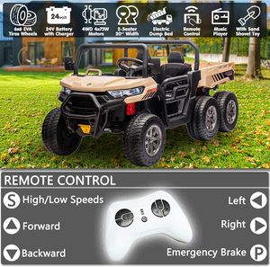 Camionnette électrique 2 places 24V pour enfants avec benne basculante, pelle supplémentaire, 4 roues motrices, voiture jouet à batterie avec télécommande - Product Image 2