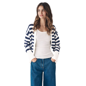 Women's Striped Knitted Cardigan V-Neck Full Sleeve Casual Open <b>Stitch</b> <b>Top</b> Quality All Seasons Wear - Product Image 2