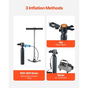 Bombola Subacquea Portatile da 0,5L con Pompa ad Alta Pressione per 5-10 Minuti di Respirazione Subacquea, Supporta 98,43 Piedi di Profondità - Product Image 4