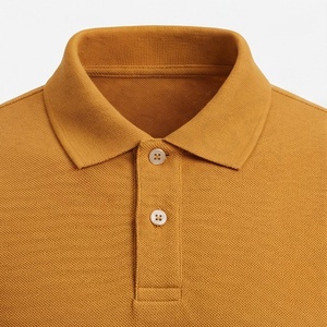 Polo en piqué jaune moutarde à manches courtes pour homme, coupe classique, tricot uni, décontracté, avec boutons - Product Image 4