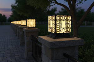 Lámpara de Poste LED Geométrica Moderna de 12 Pulgadas, Lámpara de Pilar de Acero Negro Impermeable para Villa, Iluminación Exterior Cálida de 220V - Product Image 5