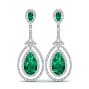 ต่างหูแบบห้อยประดับมรกตและมอสซาไนต์ ดีไซน์คลาสสิก REYES ทองคำแท้ 14K สำหรับผู้หญิง ได้รับการรับรองจาก GRA เครื่องประดับคุณภาพสูง - Product Image 2