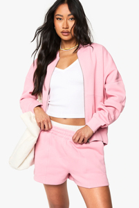 Custom Plus Size Casual Hooded <b>Zip</b>-Up Acid Wash Solid Cropped Fleece Lining Hoodie <b>Shorts</b> Set Eco-Friendly Women's Two-Piece - Product Image 3