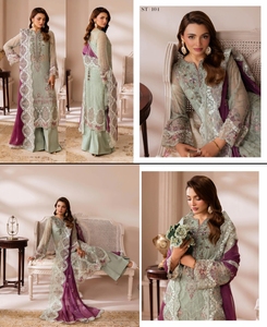 Traje de 3 Piezas para Mujer en Chifón Premium Bordado, con Pantalón con Cintura Ajustable Hecha a Mano y Dupatta de Tela Bordada - Product Image 2