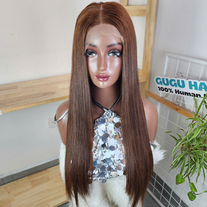 Wholesale 4# Dark <b>Brown</b> Straight Lace Front <b>Wig</b> 100% Virgin Human Hair Lace Frontal <b>Wig</b> for Black Women - Product Image 1