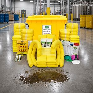 Chemical Spill Response Kit 660L Wheelie Bin Yellow Hazmat Absorbent Pads Socks Gloves - Product Image 1