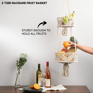 Panier de rangement en macramé fait main au design élégant, style bohème, en corde de coton tressée à la main, creux, avec poignée, vente en gros - Product Image 3