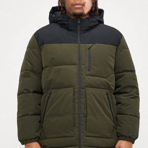 Blouson d'hiver décontracté pour homme, couleur unie vert olive et bleu, coupe régulière, à capuche, rembourrage polyester coupe-vent, en vente - Product Image 3