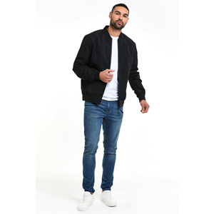 Chaqueta Bomber Negra para Hombre, Color Sólido, Cuello Alto, Cierre de Cremallera, Estilo Casual, Corte Regular, Material de Poliéster, Ropa de Otoño - Product Image 2