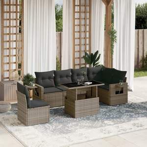 Conjunto de Muebles de Jardín de Ratán Sintético Gris Modular de 7 Piezas - Product Image 1
