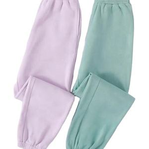 <b>Women's</b> Solid Color Fleece <b>Harem</b> <b>Pants</b> Mid Waist Elastic Loose Fit Full Length Casual Spring Style Plain Dyed Cotton Trousers - Product Image 1