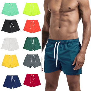 Quick Dry Lightweight Breathable Solid Polyester Mid Waist Drawstring Closure Front Logo Patchwork <b>Mens</b> Athletic Casual <b>Shorts</b> - Product Image 6
