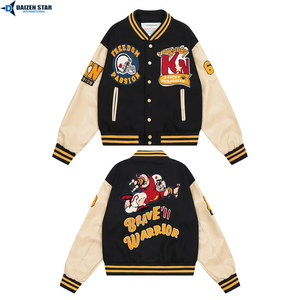 Classic Premium Eco-Friendly Winter Woolen Windproof Breathable Embroidered Front Solid Varsity Letterman Streetwear <b>Jacket</b> - Product Image 3