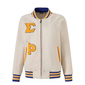 Groh sigma gamma rho <b>Neutral</b> Fleece Varsity Jacket stand color chenille embroidery Greek letter crimson color - Product Image 1