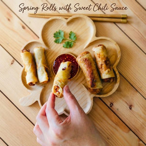 Plateau de service en bois de caoutchouc écologique en forme de fleur avec poignée, plateau décoratif en bois pour table basse, café, thé et collations - Product Image 4